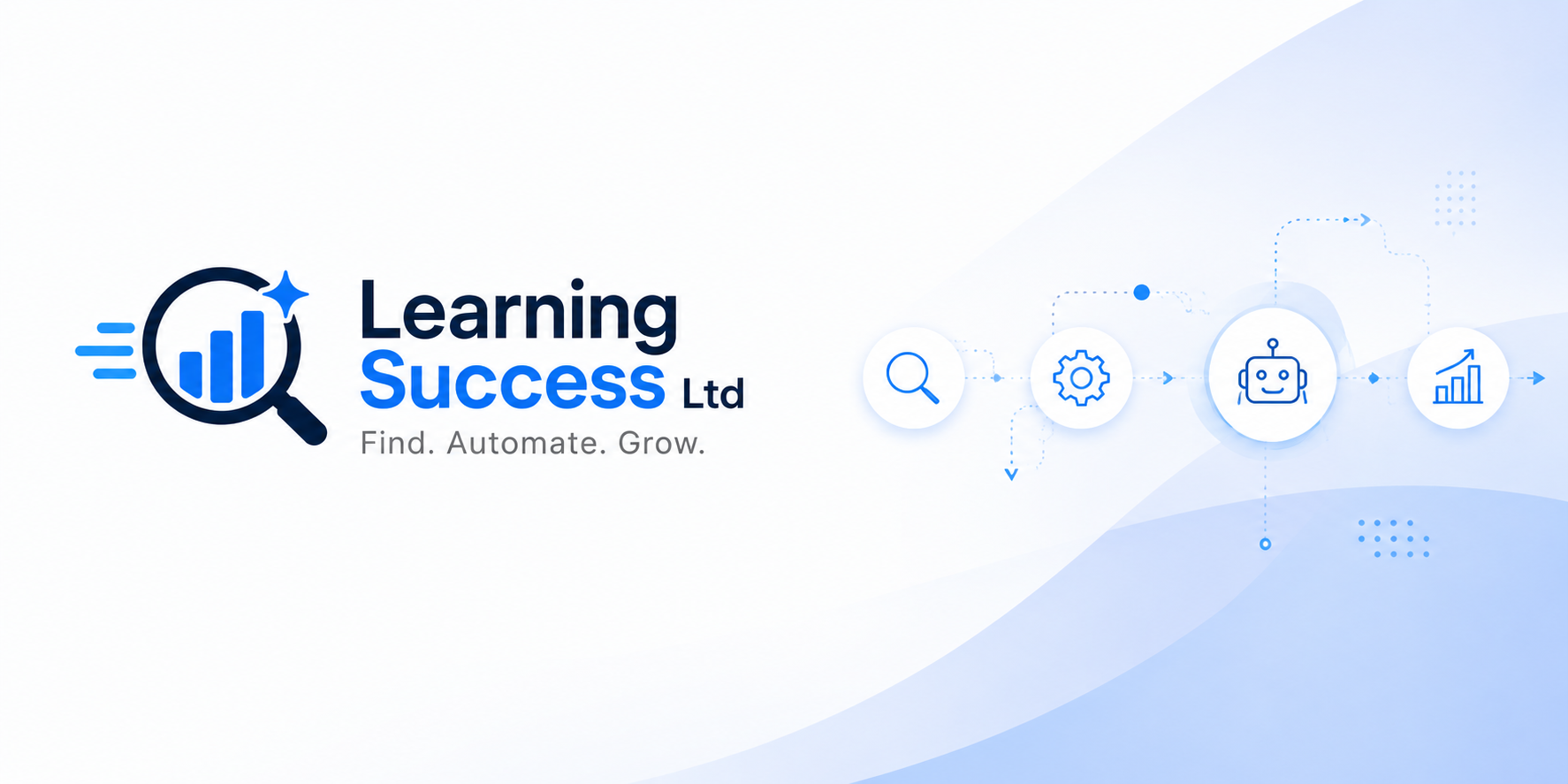 Learning Success Ltd brand visual showing automation, AI and business growth icons